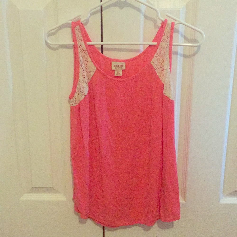 Pink & white lace tank top